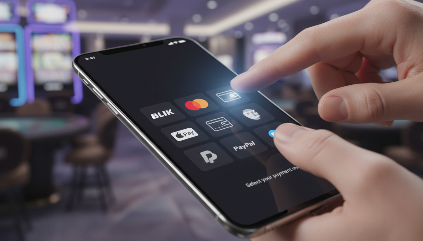 Smartphone displaying a mobile casino payment selection screen